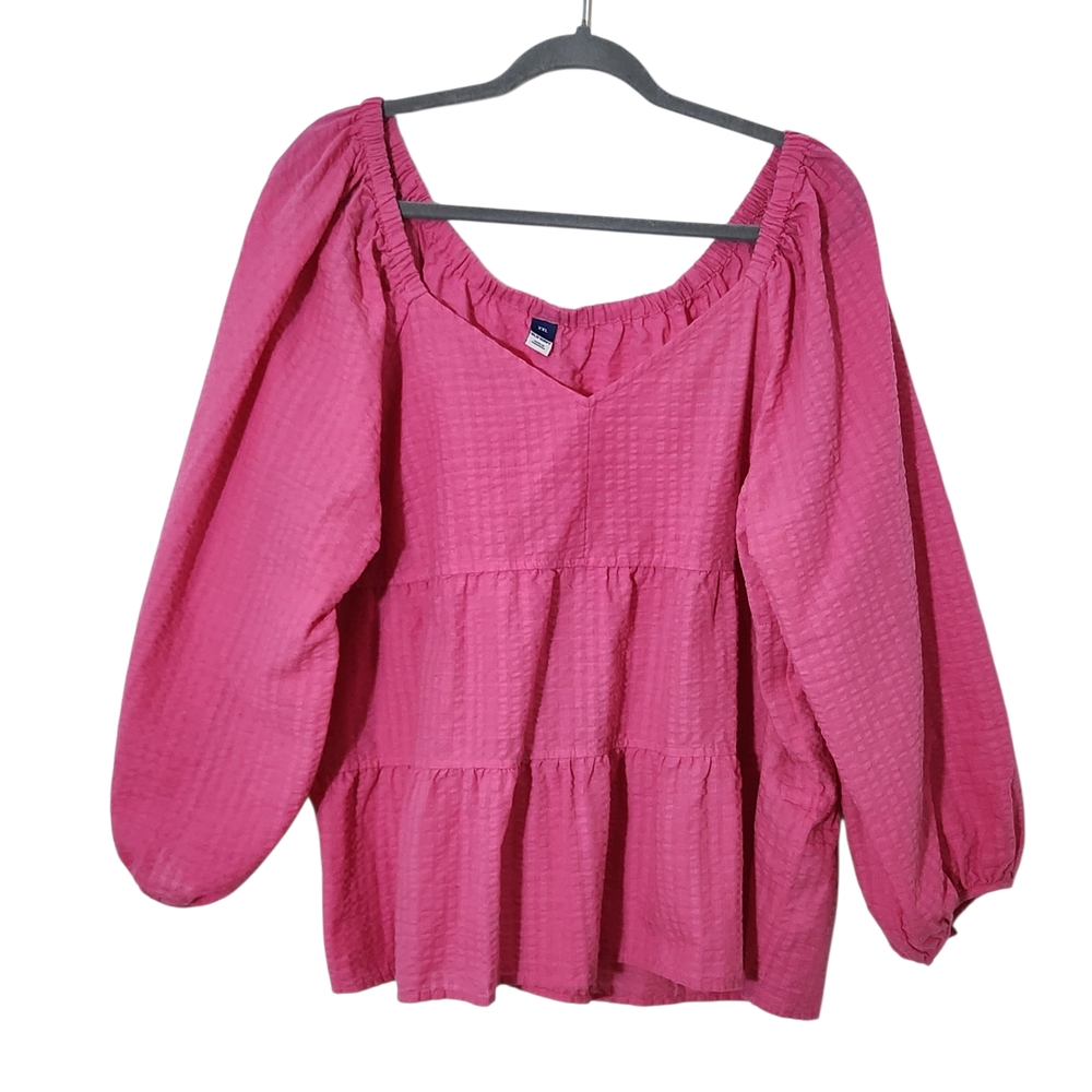 Old Navy Pink Tiered Puffy Sleeve Blouse Size XXL Pink Cottagecore Top